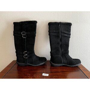 Hotcakes Mid-Calf Boots Women's 9M Faux Fur Suede Black Zip Vegan Straps Winter